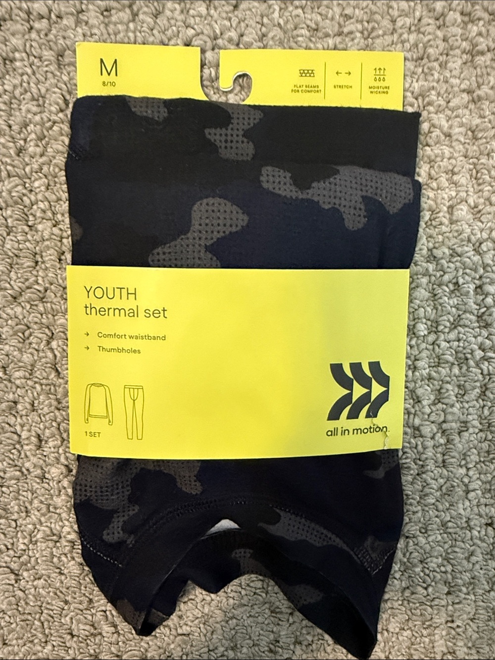 all in motion Youth Thermal Set - Black & Dark Gray Camo